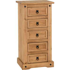 Corona 5 Drawer Narrow Chest - DISTRESSED WAXED PINE