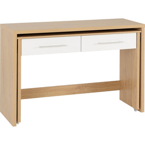 Seville 2 Drawer Slider Desk - WHITE GLOSS/LIGHT OAK EFFECT VENEER