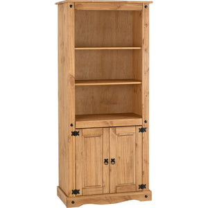 Corona 2 Door Display Unit/Bookcase - DISTRESSED WAXED PINE