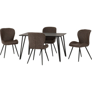 Marlow Dining Set with Quebec Chairs - Black Marble Effect/Black/Brown Faux Leather