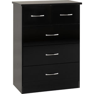 Nevada 3+2 Drawer Chest - BLACK GLOSS