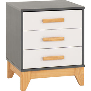 Cleveland 3 Drawer Bedside - WHITE/GREY METAL EFFECT