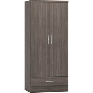 Nevada 2 Door 1 Drawer Wardrobe - BLACK WOOD GRAIN
