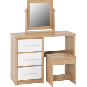 Seville 3 Drawer Dressing Table Set - WHITE GLOSS/LIGHT OAK EFFECT VENEER
