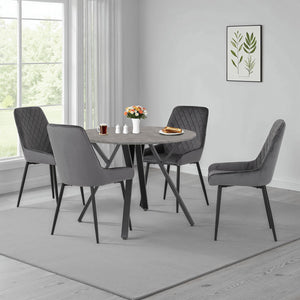 Athens Round Dining Set with Avery Chairs - CONCRETE/GREY VELVET
