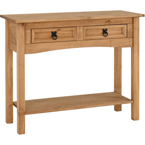 Corona 2 Drawer Console Table With Shelf - DISTRESSED WAXED PINE