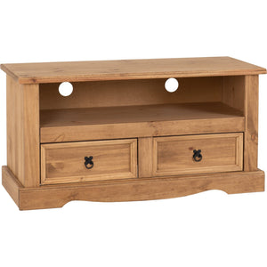 Corona 2 Drawer Flat Screen TV Unit - DISTRESSED WAXED PINE