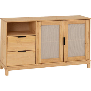 Corona Rattan 2 Door 2 Drawer Sideboard - DISTRESSED WAX PINE/RATTAN EFFECT