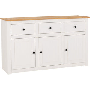 Panama 3 Door 3 Drawer Sideboard - WHITE/NATURAL WAX