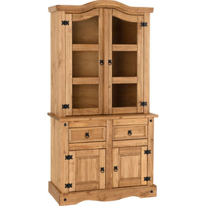 Corona 3' Buffet Hutch - Distressed Waxed Pine/Clear Glass