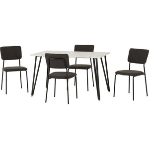 Marlow Dining Set with Sheldon Chairs - WHITE MARBLE/GREY BOUCLE FABRIC