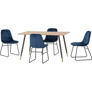 Hamilton Medium Dining Set with Lukas Chairs - Medium Oak Effect/Black/Sapphire Blue Velvet