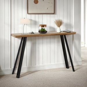 Quebec Wave Edge Console Table - Medium Oak Effect/Black