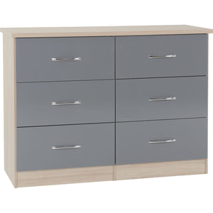 Nevada 6 Drawer Chest - GREY GLOSS/LIGHT OAK EFFECT VENEER