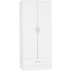 Nevada 2 Door 1 Drawer Wardrobe - WHITE GLOSS