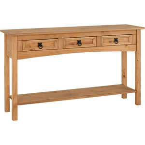 Corona 3 Drawer Console Table With Shelf - DISTRESSED WAXED PINE