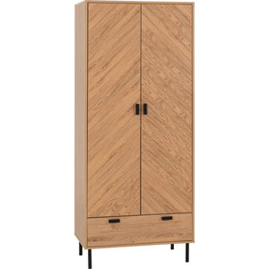 Leon 2 Door 1 Drawer Wardrobe - MEDIUM OAK EFFECT