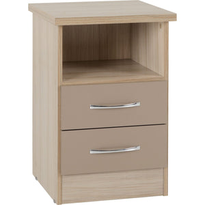 Nevada 2 Drawer Bedside - OYSTER GLOSS/LIGHT OAK EFFECT VENEER