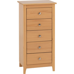 Oslo 5 Drawer Narrow Chest - ANTIQUE PINE
