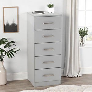 Dakota 5 Drawer Narrow Chest - LIGHT GREY