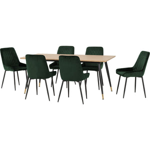 Hamilton Large Dining Set with Avery Chairs - Medium Oak Effect/Black/Emerald Green Velvet