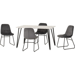 Marlow Dining Set with Lukas Chairs - WHITE MARBLE/GREY VELVET