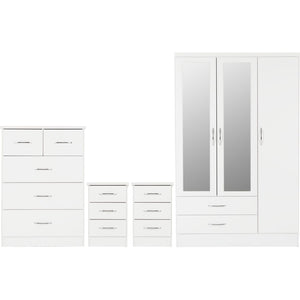 Nevada 3 Door 2 Drawer Mirrored Wardrobe Bedroom Set - WHITE GLOSS