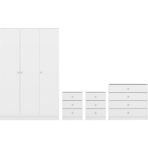Denver 3 Door Wardrobe Bedroom Set - WHITE GLOSS