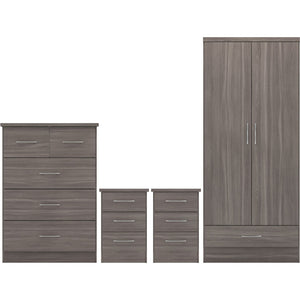 Nevada 2 Door 1 Drawer Wardrobe Bedroom Set - BLACK WOOD GRAIN