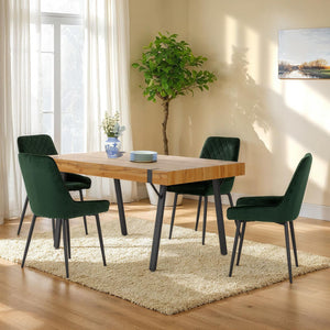 Treviso Dining Set with Avery Chairs - LIGHT OAK EFFECT/EMERALD GREEN VELVET