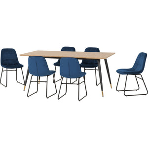 Hamilton Large Dining Set with Lukas Chairs - Medium Oak Effect/Black/Sapphire Blue Velvet