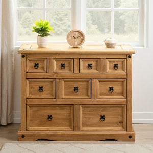 Corona 4+3+2 Drawer Merchant Chest - DISTRESSED WAXED PINE