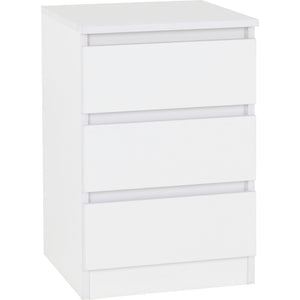 Malvern 3 Drawer Bedside (PAIR) - WHITE