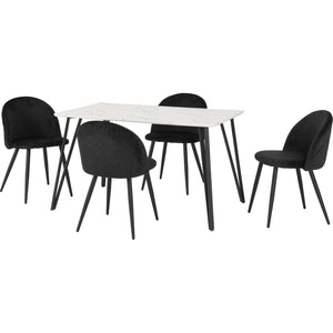 Marlow Dining Set - White Marble Effect/Black/Black Velvet