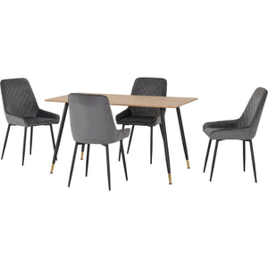 Hamilton Medium Dining Set with Avery Chairs - Medium Oak Effect/Black/Grey Velvet