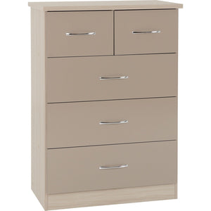 Nevada 3+2 Drawer Chest - OYSTER GLOSS/LIGHT OAK EFFECT VENEER