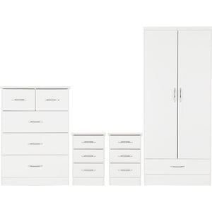 Nevada 2 Door 1 Drawer Wardrobe Bedroom Set - WHITE GLOSS