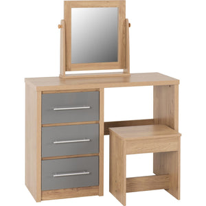 Seville 3 Drawer Dressing Table Set - GREY GLOSS/LIGHT OAK EFFECT VENEER