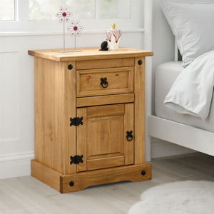 Corona 1 Drawer 1 Door Bedside - DISTRESSED WAXED PINE