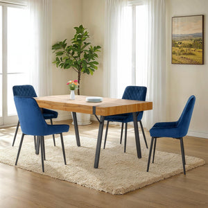 Treviso Dining Set with Avery Chairs - Light Oak Effect/Black/Sapphire Blue Velvet