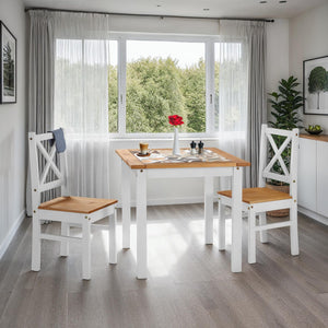 Salvador 1+2 Tile Top Dining Set - WHITE/DISTRESSED WAXED PINE