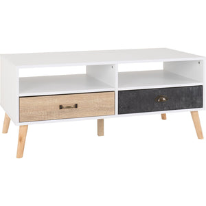 Nordic 2 Drawer Coffee Table - WHITE/DISTRESSED EFFECT