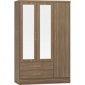 Nevada 3 Door 2 Drawer Mirrored Wardrobe Bedroom Set - RUSTIC OAK EFFECT