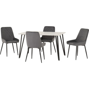 Marlow Dining Set with Avery Chairs - WHITE MARBLE/GREY VELVET