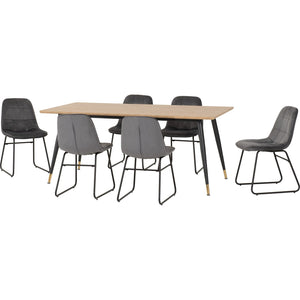 Hamilton Large Dining Set with Lukas Chairs - Medium Oak Effect/Black/Grey Velvet