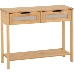 Corona Rattan 2 Drawer Console Table - DISTRESSED WAX PINE/RATTAN EFFECT