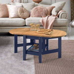 Santos Drop Leaf Coffee Table - NAVY BLUE/DISTRESSED WAXED PINE