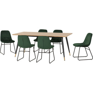 Hamilton Large Dining Set with Lukas Chairs - Medium Oak Effect/Black/Emerald Green Velvet
