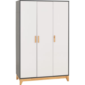 Cleveland 3 Door Wardrobe - WHITE/GREY METAL EFFECT