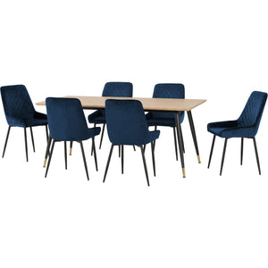 Hamilton Large Dining Set with Avery Chairs - Medium Oak Effect/Black/Sapphire Blue Velvet